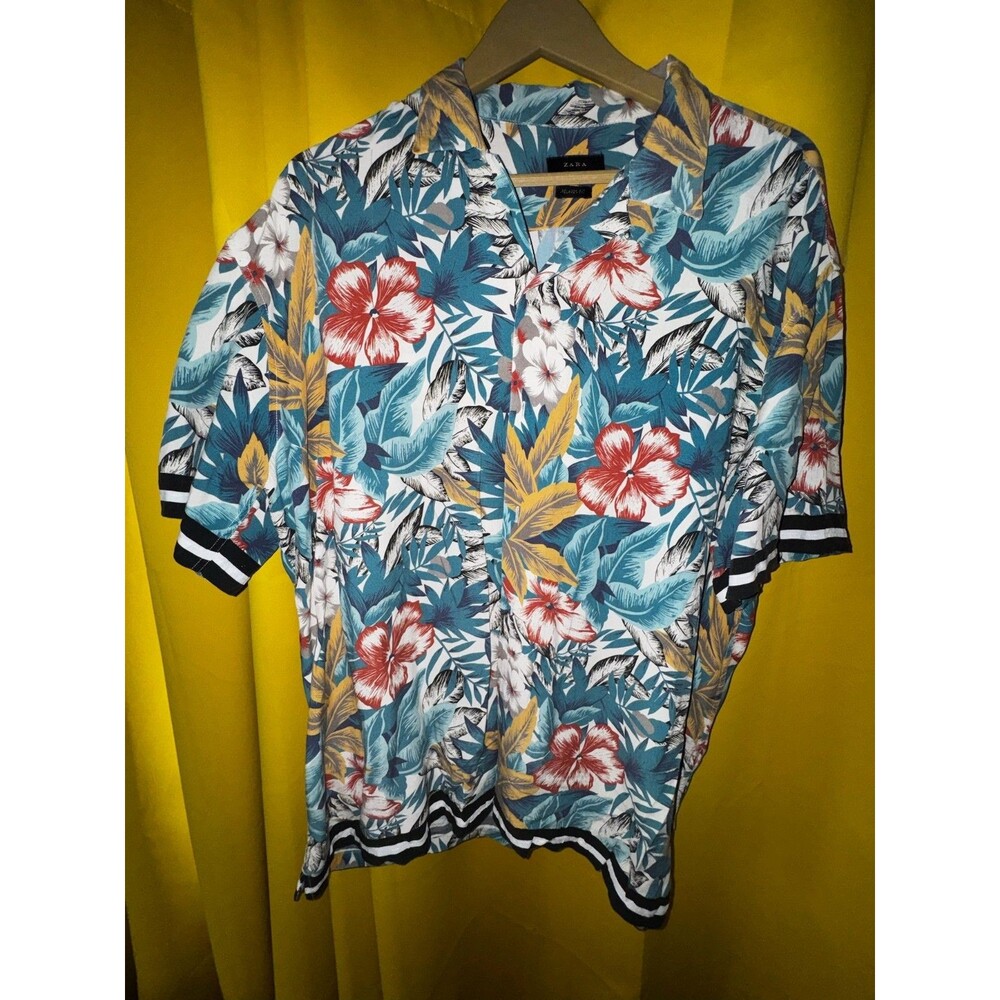 Zara Man XL Relaxed Fit Tropical Abstract Button Up Shirt